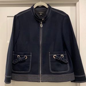 Ann Taylor Dark Navy topstitch stretch twill jacket so 18